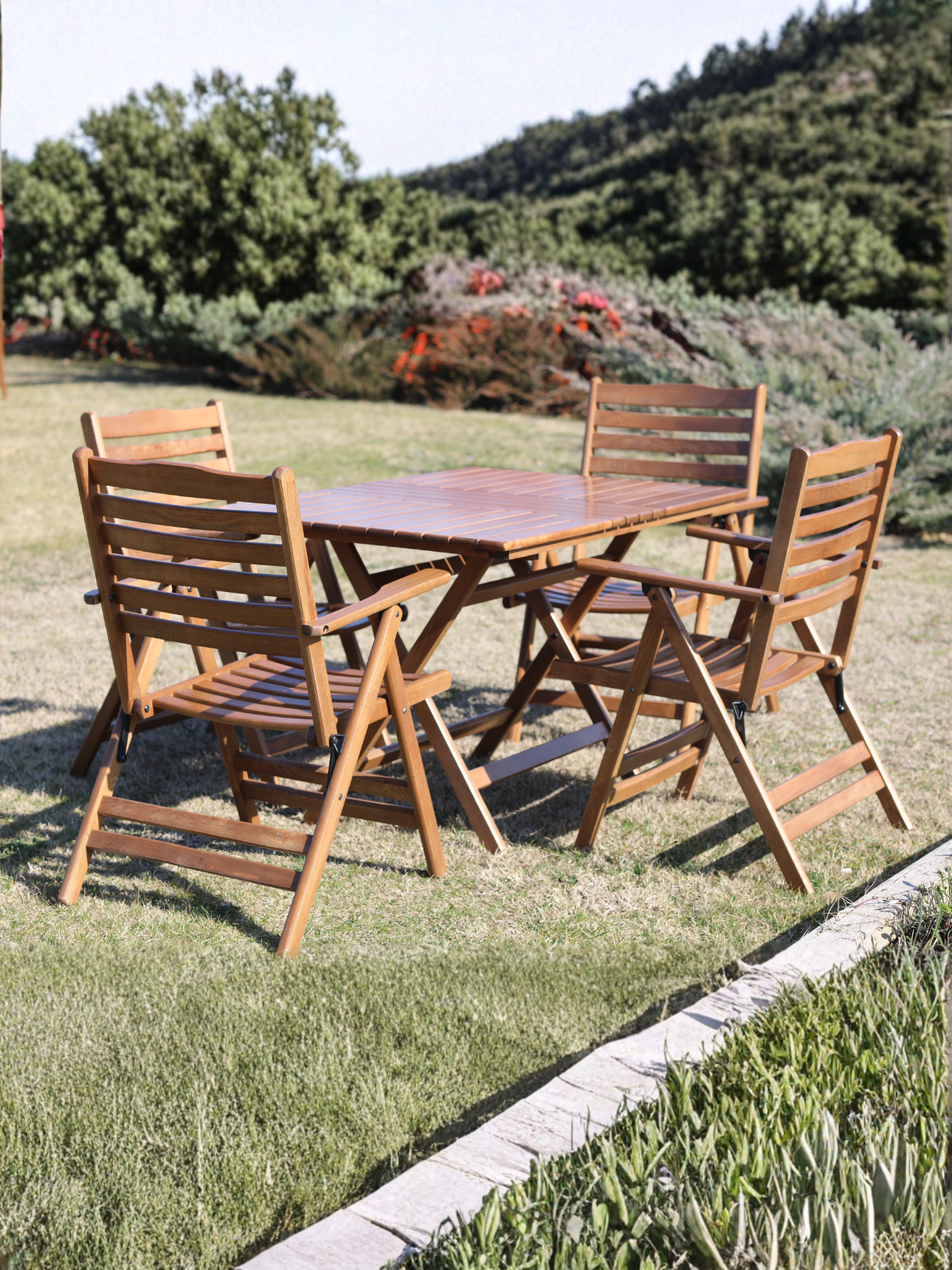 Atina Ahşap Katlanır Masa 80x160 | Bahçe, Balkon ve Kafe Kullanımına Uygun