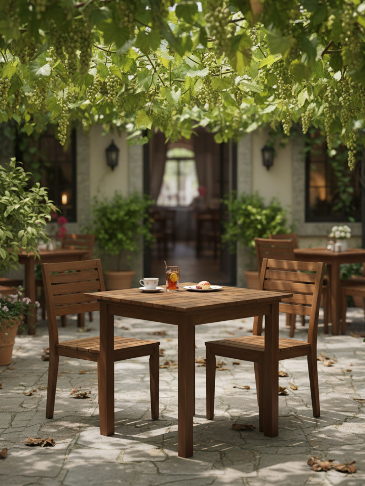 Atina Sabit Bahçe Masası 70x70 | Fırınlanmış Gürgen, Dış Mekan Dayanıklı