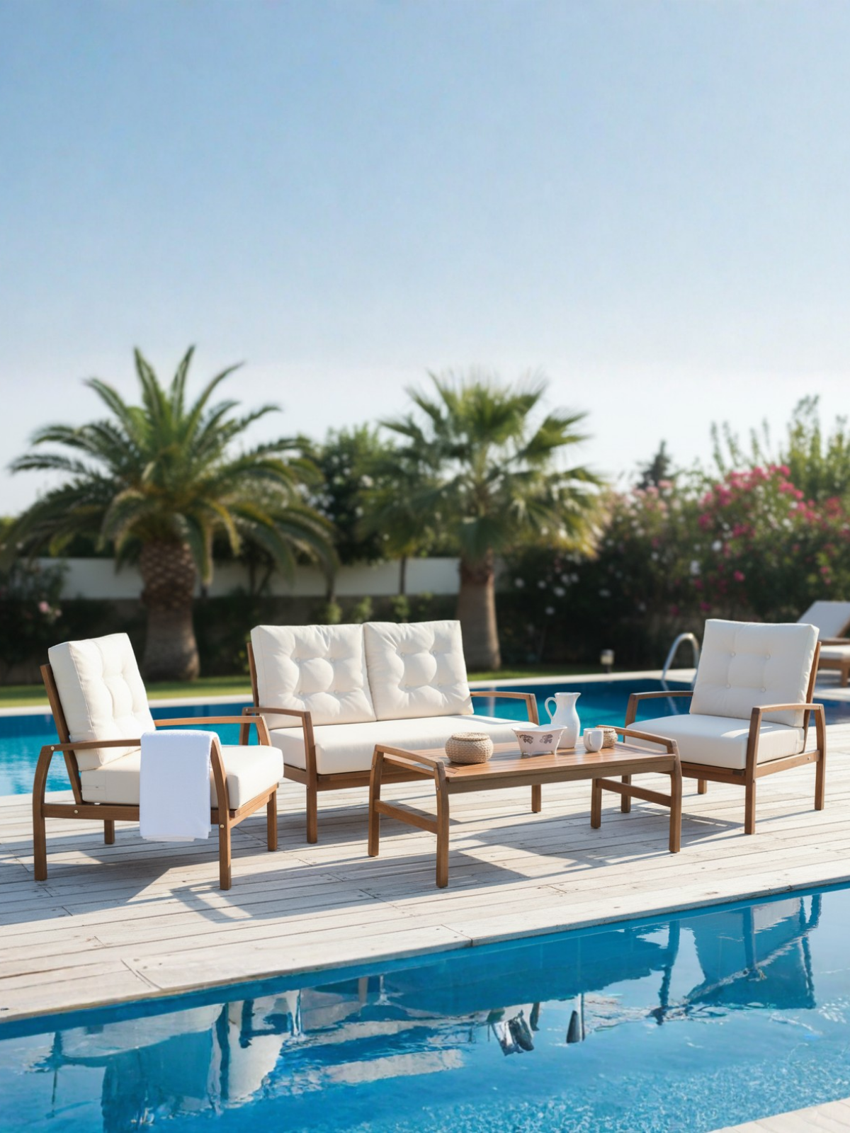 Likya Ahşap Oturma Seti | Gürgen Ağacı, El İşçiliği ve Zarif Tasarım - 2+1+1+Sehpa