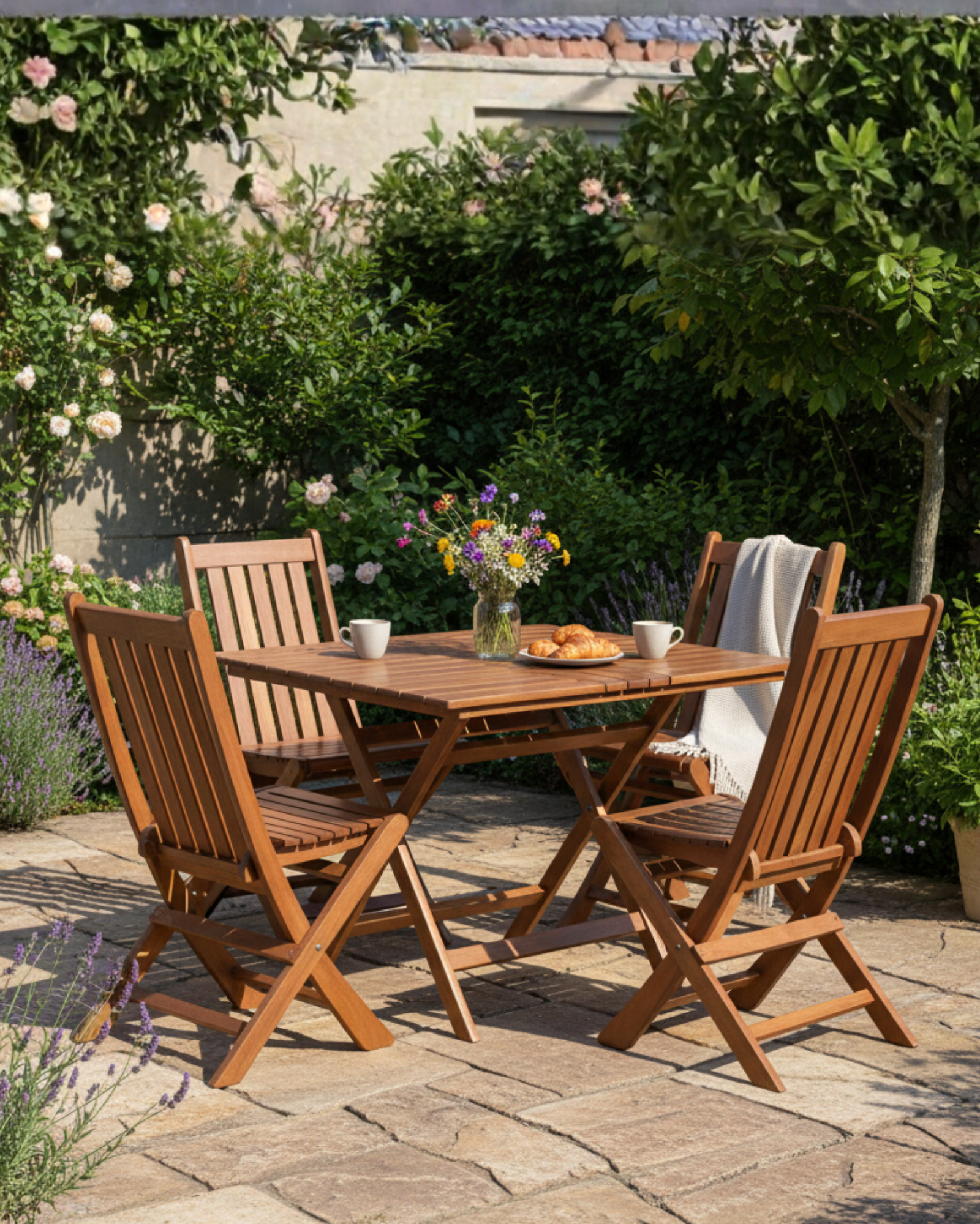 Acropol-Atina 4'lü Bahçe Seti | Dış Mekan Kullanımına Uygun Ahşap Masa Sandalye Takımı