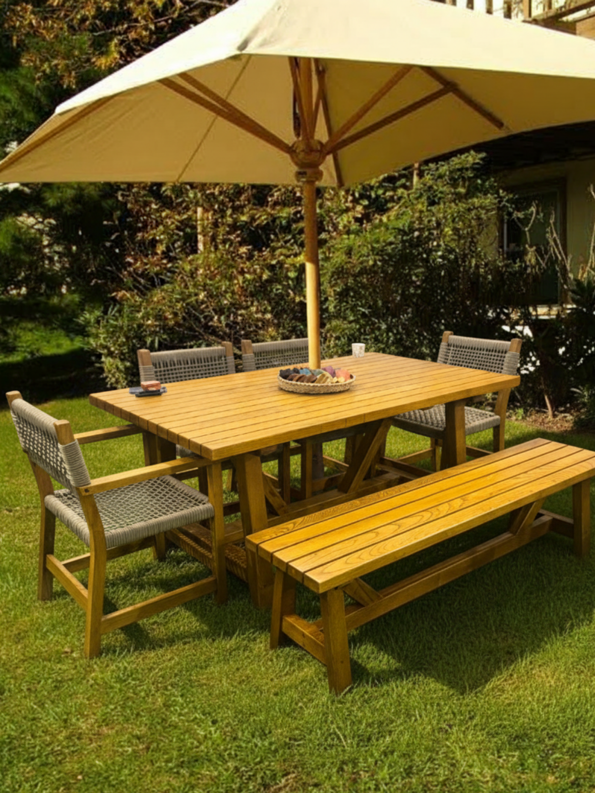 Maya Kollu Ahşap Sandalye | El Dokuması Doğal Jüt Halatlı Tasarım