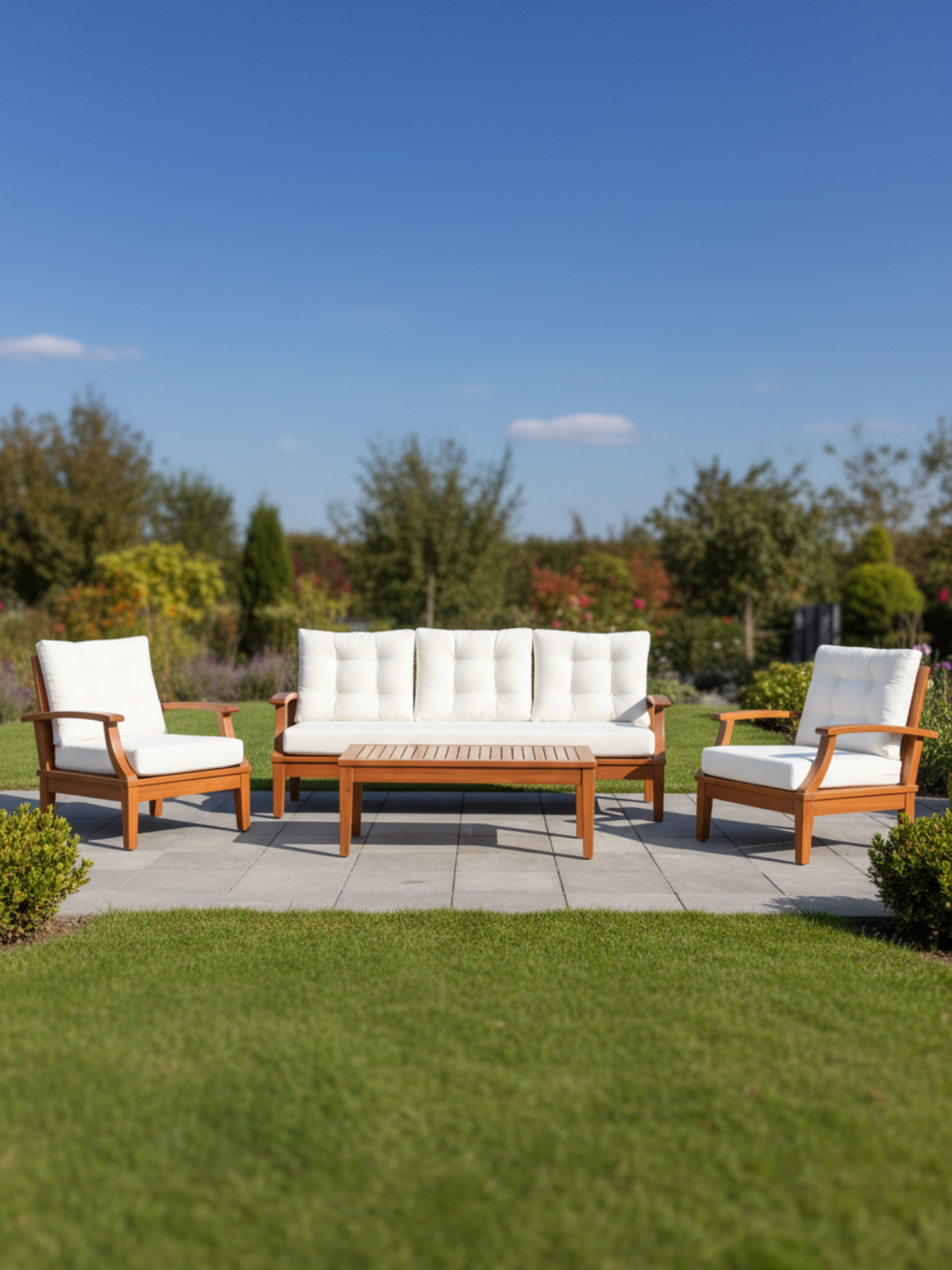 İstanbul Oturma Grubu | Gürgen Ağacından Dayanıklı ve Şık Bahçe Mobilyası - 3+1+1+Sehpa+Minder