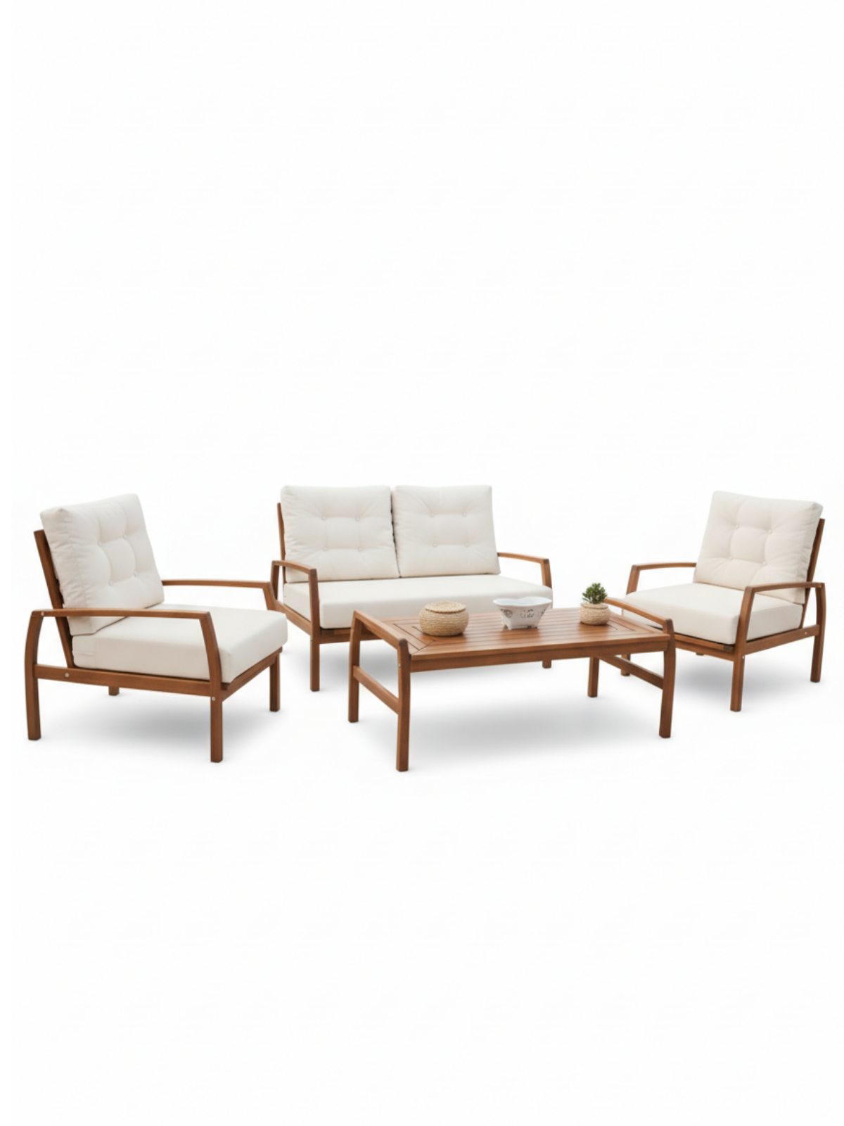 Likya Ahşap Oturma Seti | Gürgen Ağacı, El İşçiliği ve Zarif Tasarım - 2+1+1+Sehpa