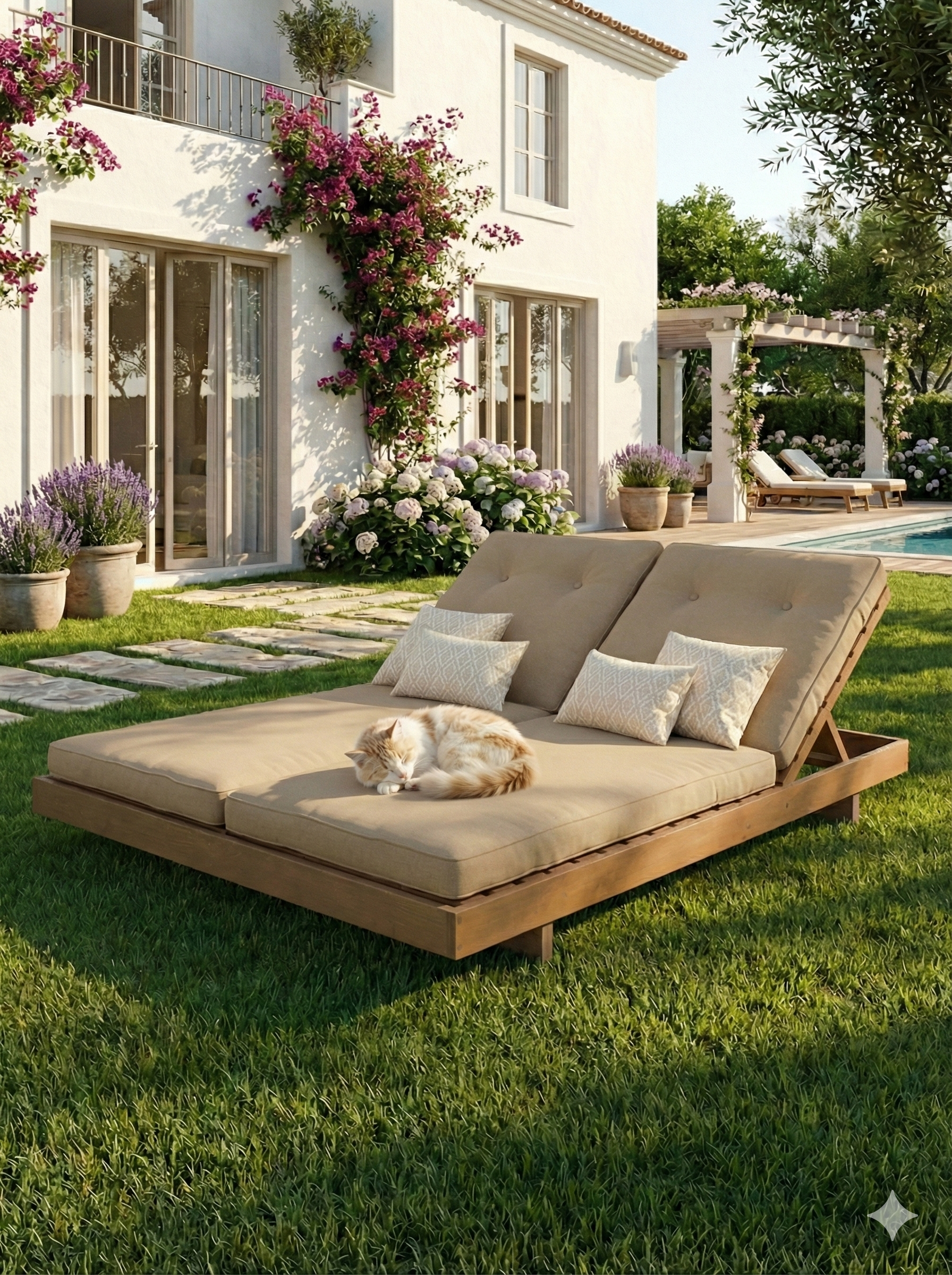 Masif Ahşap Paris İkili Şezlong | Bahçe ve Havuz Kenarı İçin Uzun Ömürlü