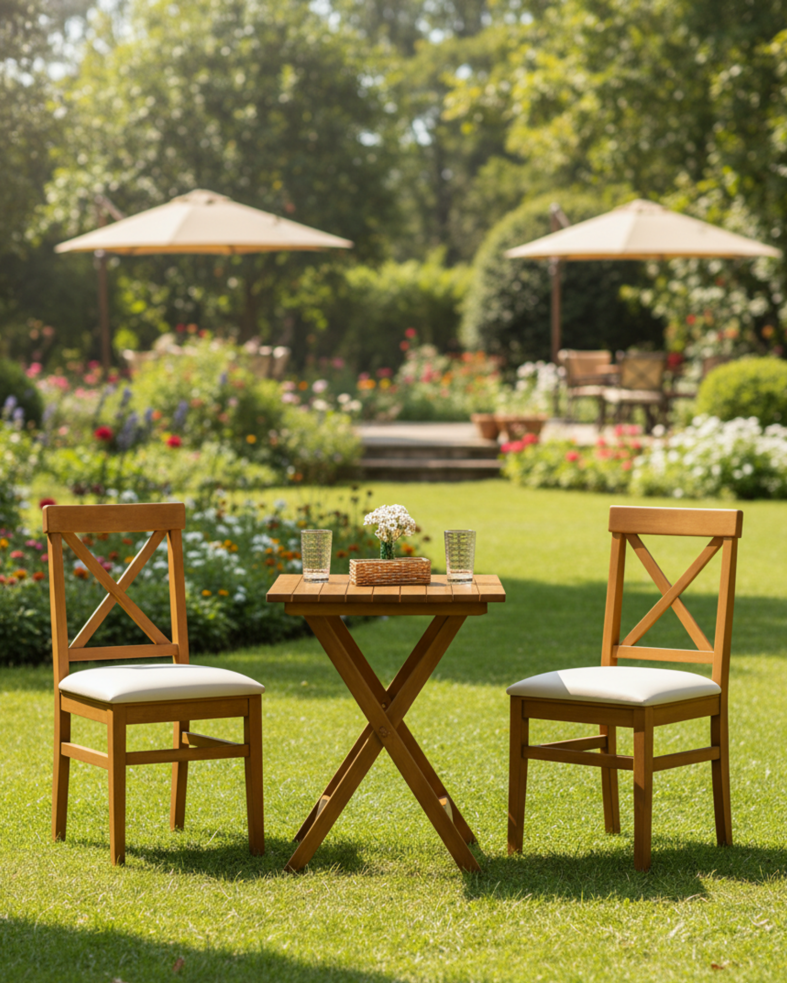 Çeşme 2'li Masa Sandalye Seti | Gürgen Ahşap, Dayanıklı Dış Mekan Bahçe Takımı