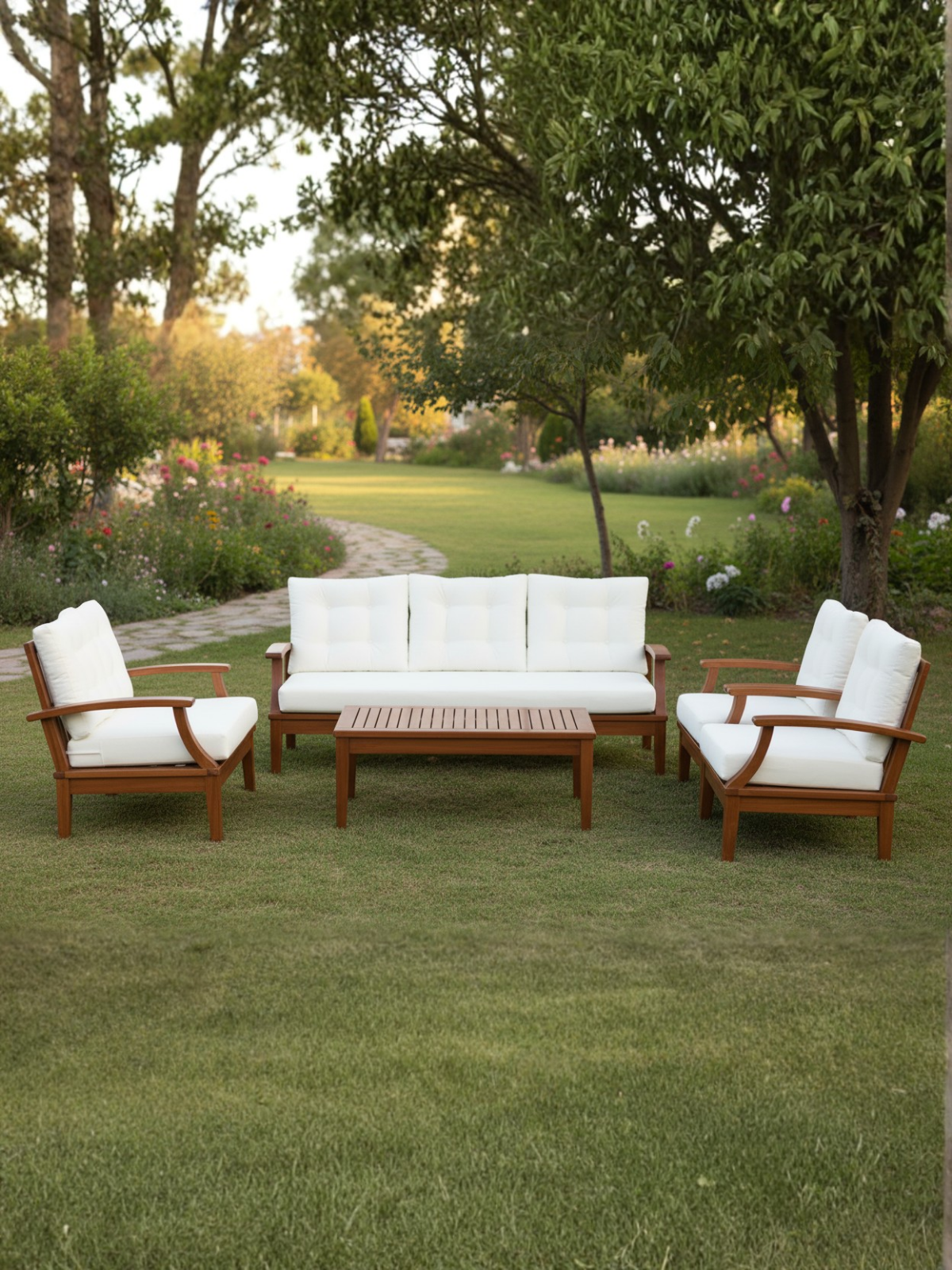 İstanbul Oturma Grubu | Gürgen Ağacından Dayanıklı ve Şık Bahçe Mobilyası - 3+2+1+1+Sehpa