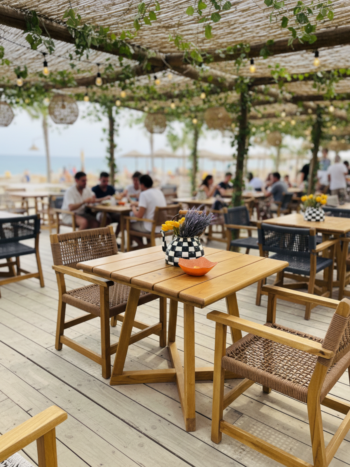 Maya Kollu Ahşap Sandalye | El Dokuması Doğal Jüt Halatlı Tasarım