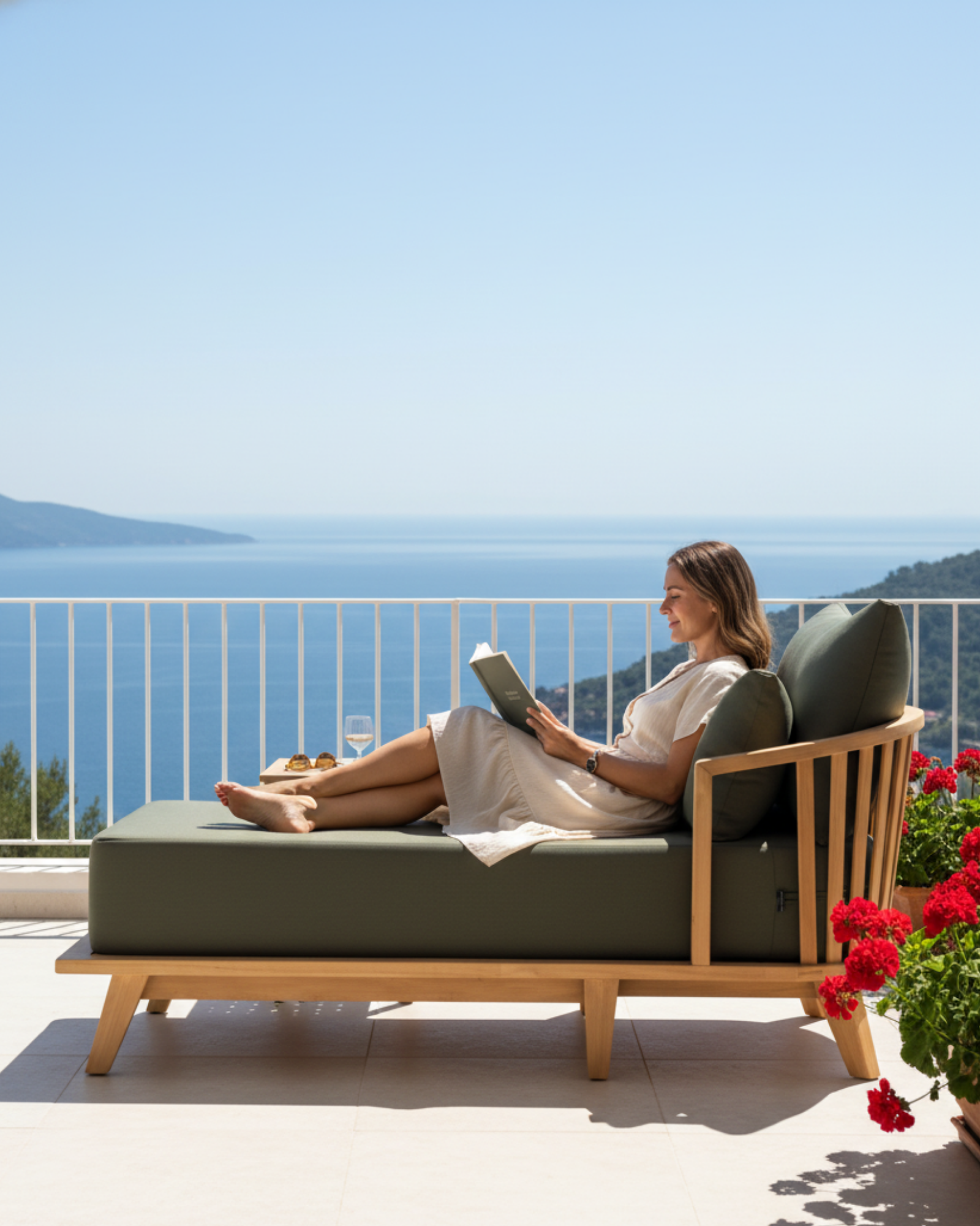 YORK Kestane Şezlong Minderli | Dış Mekan Şezlong Doğal Ahşap Tasarım