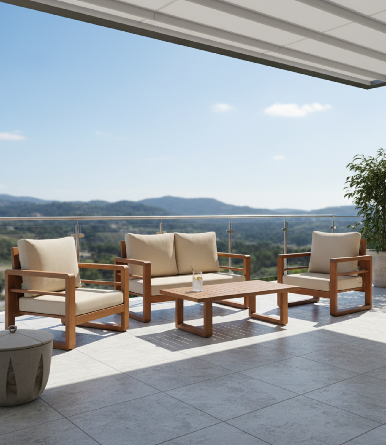 Mykonos Mini Ahşap Oturma Grubu