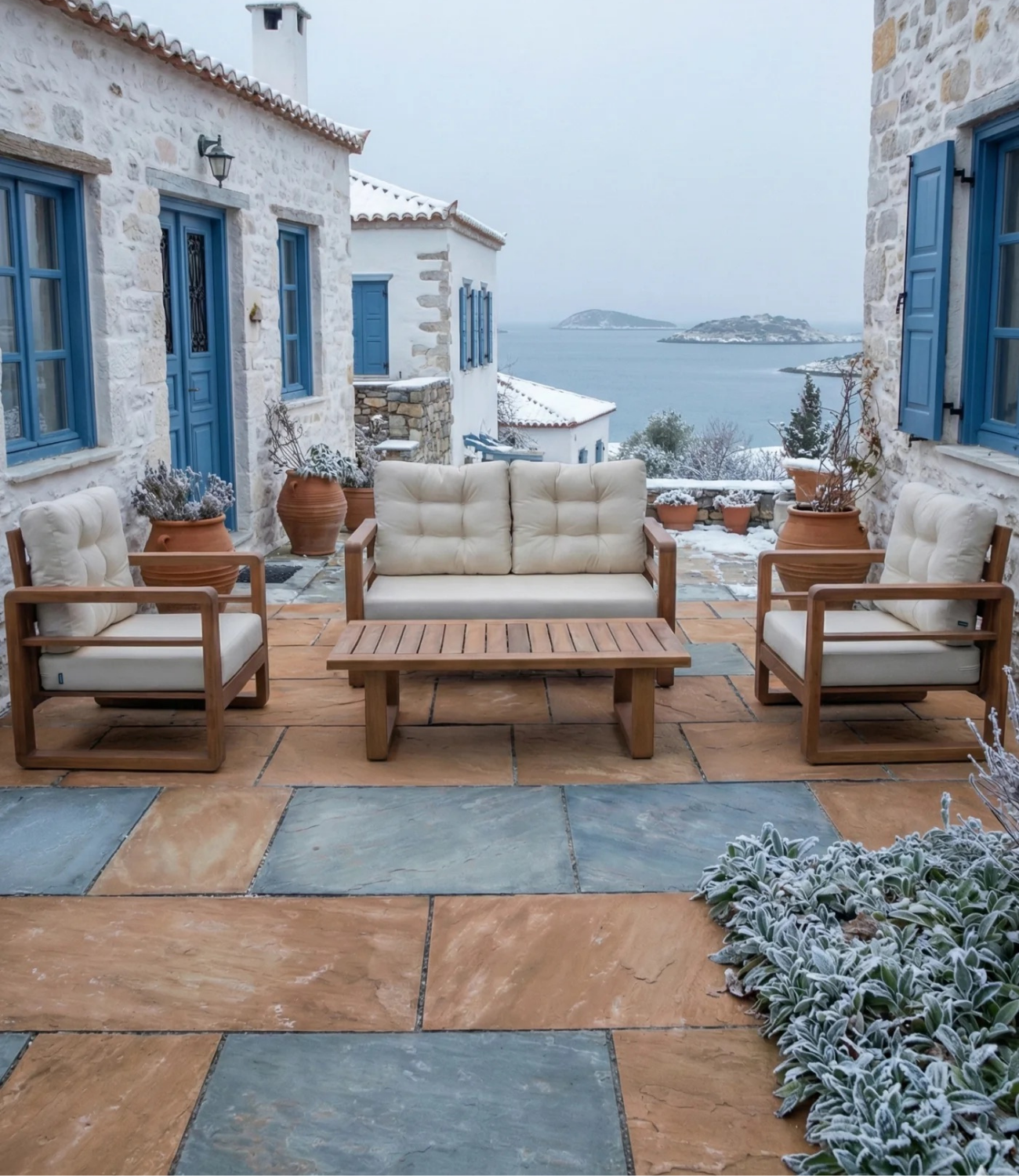 Mykonos Mini Ahşap Oturma Grubu