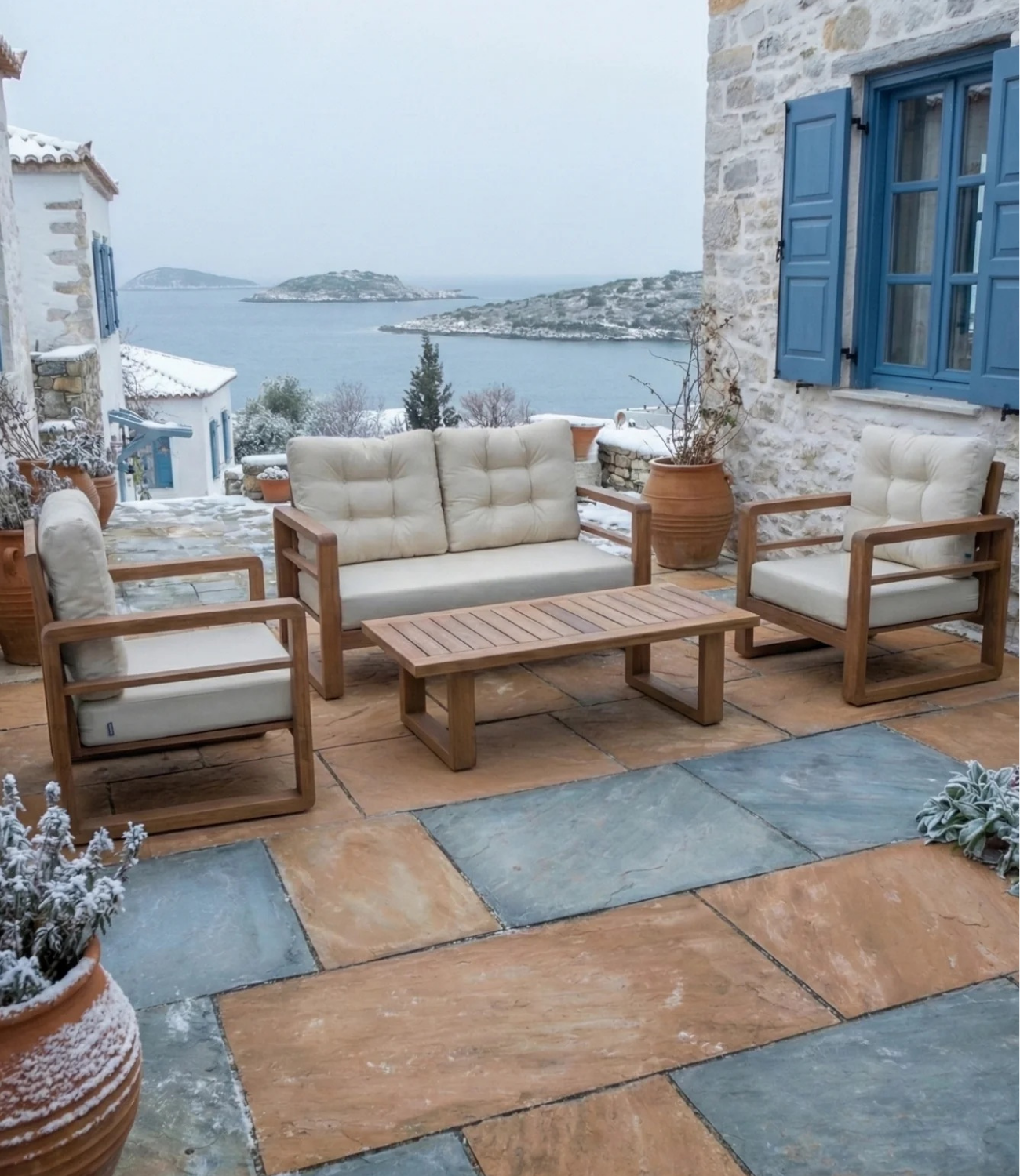 Mykonos Mini Ahşap Oturma Grubu