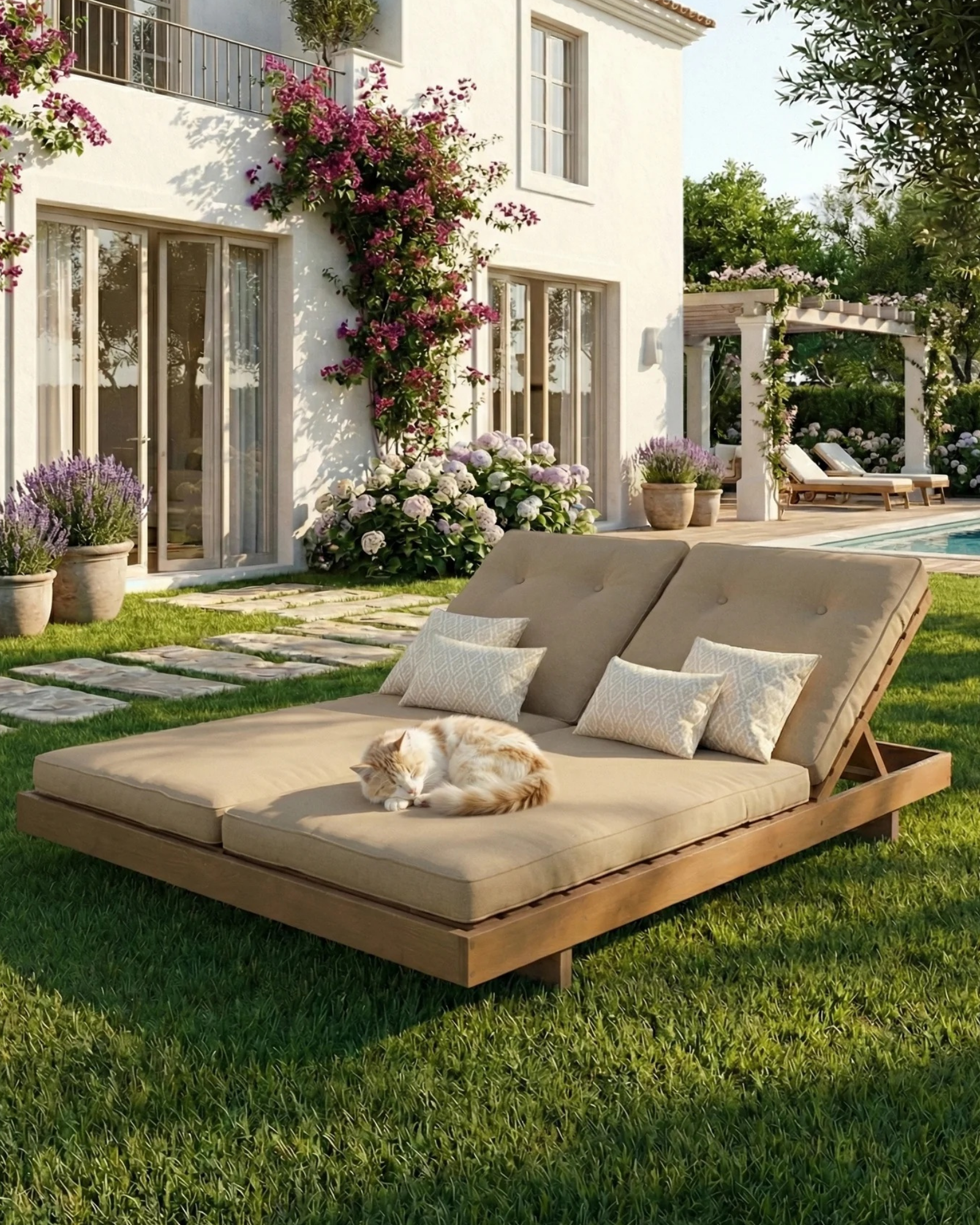 Paris İkili Masif Ahşap Şezlong