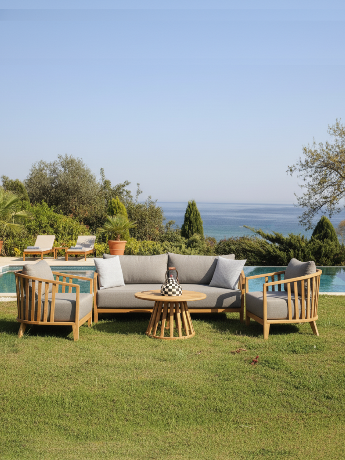 York Bahçe Mobilya Grubu | Doğal Ahşap ve Modern Tasarım - 2+1+1