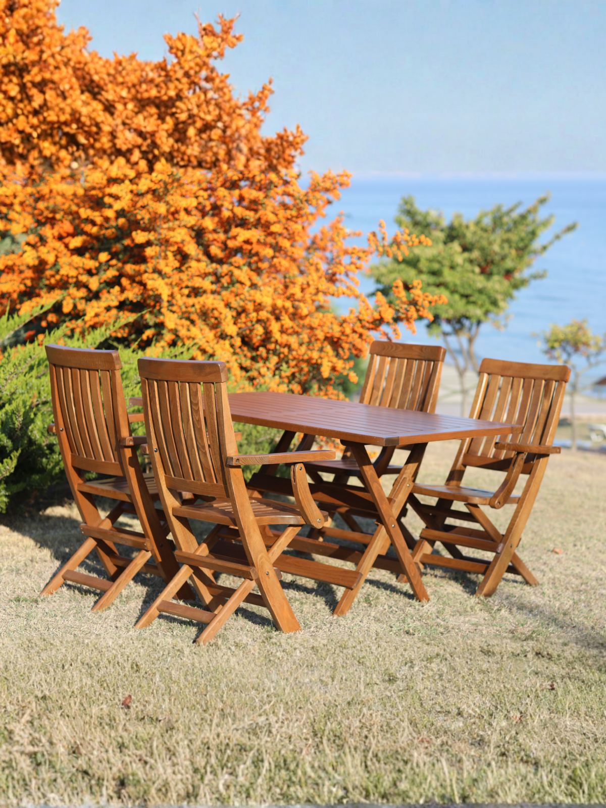 İstanbul Katlanır Masa 90x160 | Fırınlanmış Gürgen Ağacı, Dış Mekan Ahşap Masa