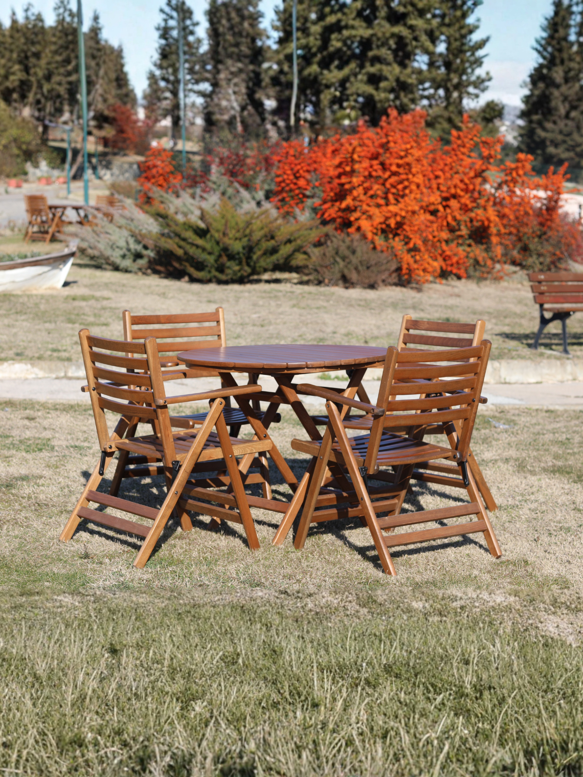 Buzludja Ahşap Katlanır Masa 90'lık | Bahçe ve Balkon Kullanımına Uygun