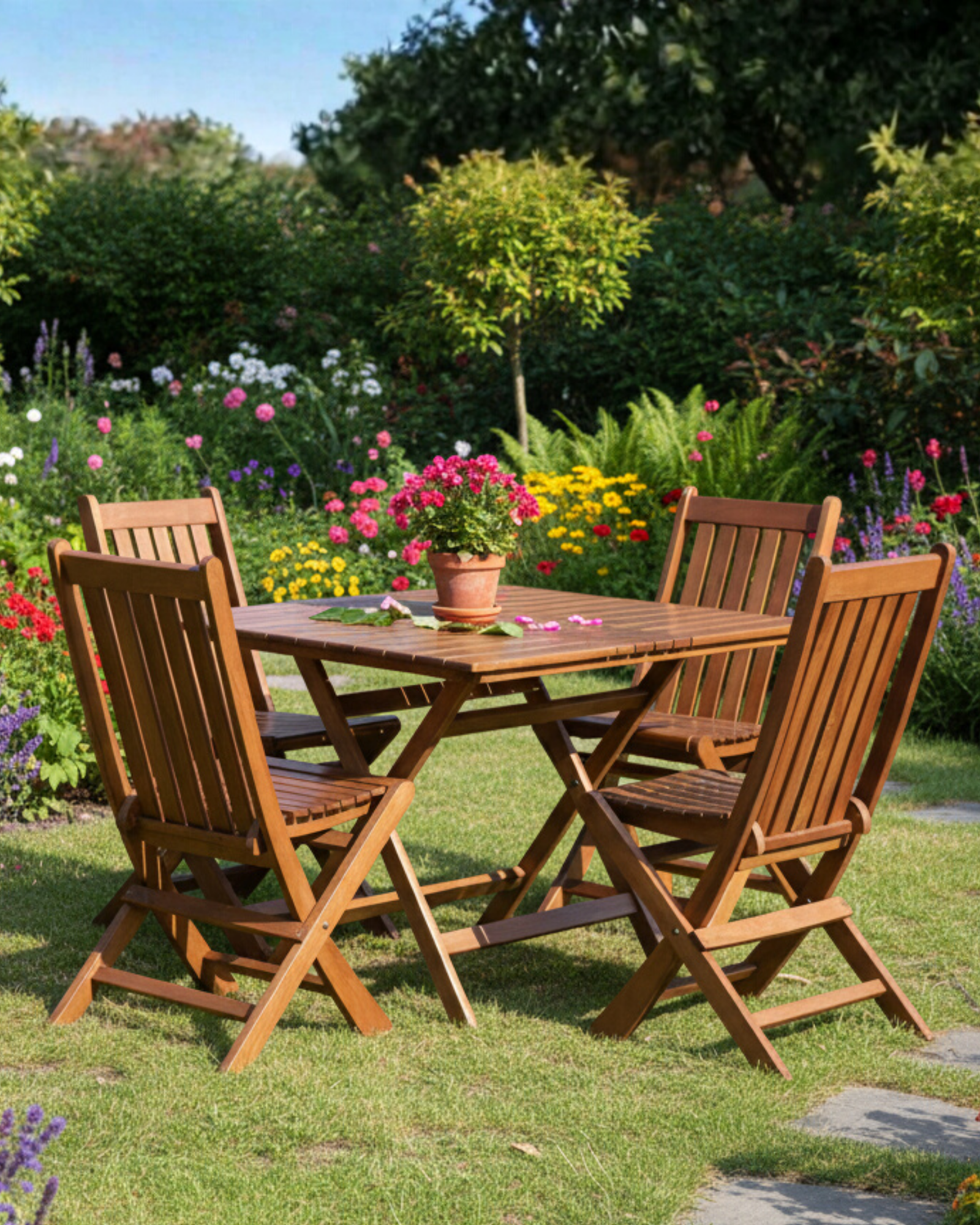 Acropol-Atina 4'lü Bahçe Seti | Dış Mekan Kullanımına Uygun Ahşap Masa Sandalye Takımı