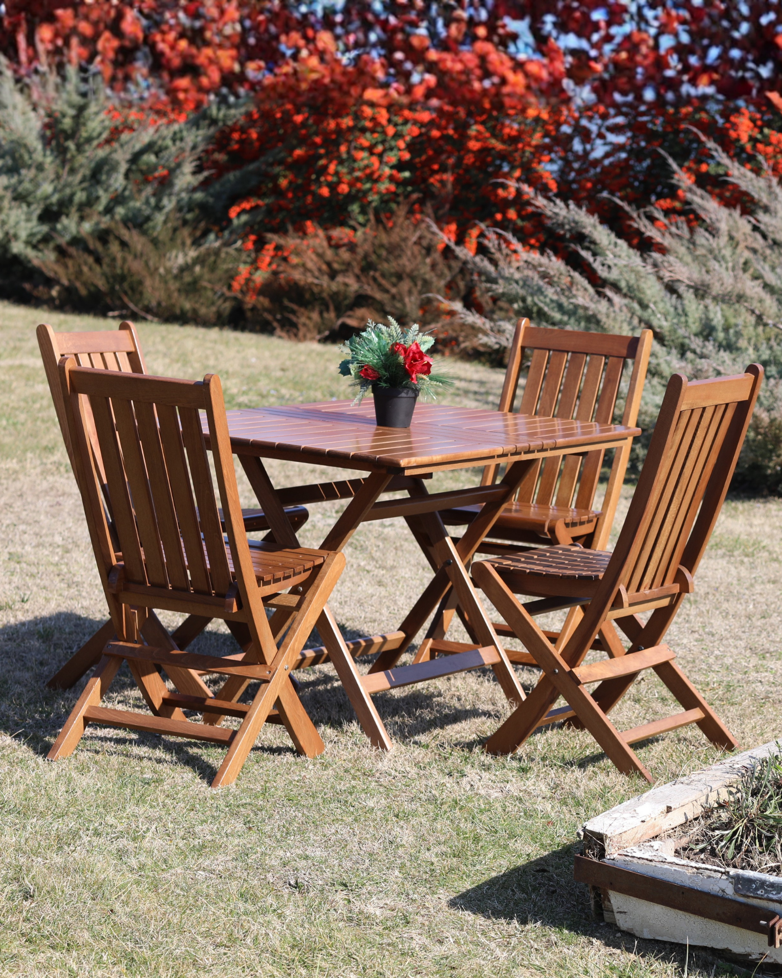 Acropol-Atina 4'lü Bahçe Seti | Dış Mekan Kullanımına Uygun Ahşap Masa Sandalye Takımı