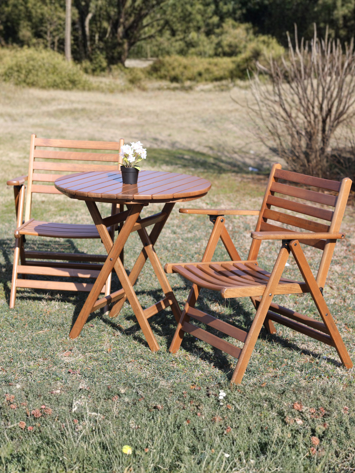 London 2'li Ahşap Bahçe Masa Sandalye Seti | Gürgen Masa Sandalye Takımı