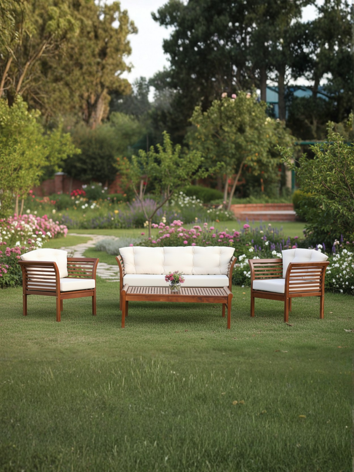 Venüs Ahşap Oturma Grubu | Dört Mevsim Dayanıklı Bahçe Mobilyası - 3+1+1+Sehpa