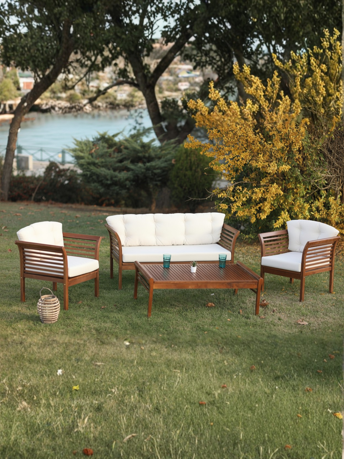 Venüs Ahşap Oturma Grubu | Dört Mevsim Dayanıklı Bahçe Mobilyası - 3+1+1+Sehpa