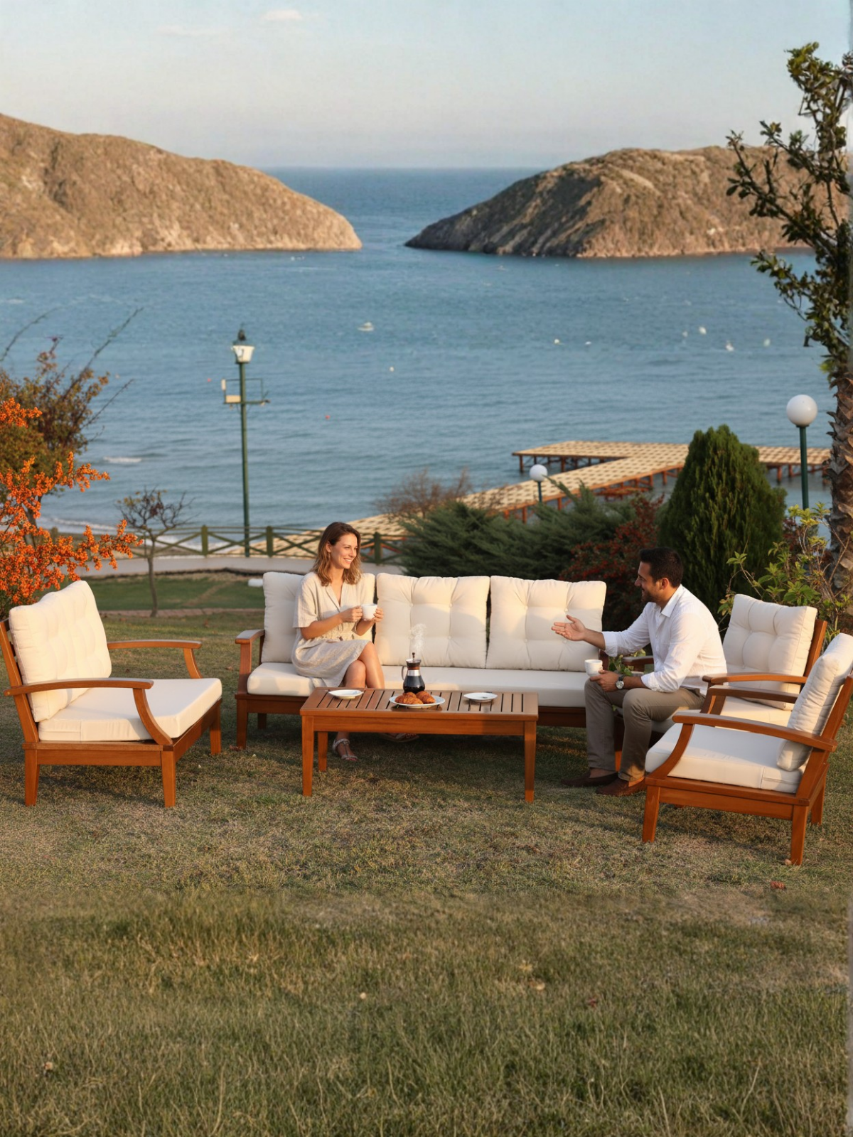 İstanbul Oturma Grubu | Gürgen Ağacından Dayanıklı ve Şık Bahçe Mobilyası - 3+2+1+1+Sehpa