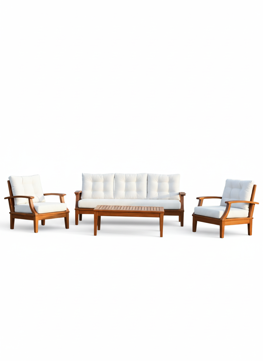 İstanbul Oturma Grubu | Gürgen Ağacından Dayanıklı ve Şık Bahçe Mobilyası - 3+1+1+Sehpa+Minder