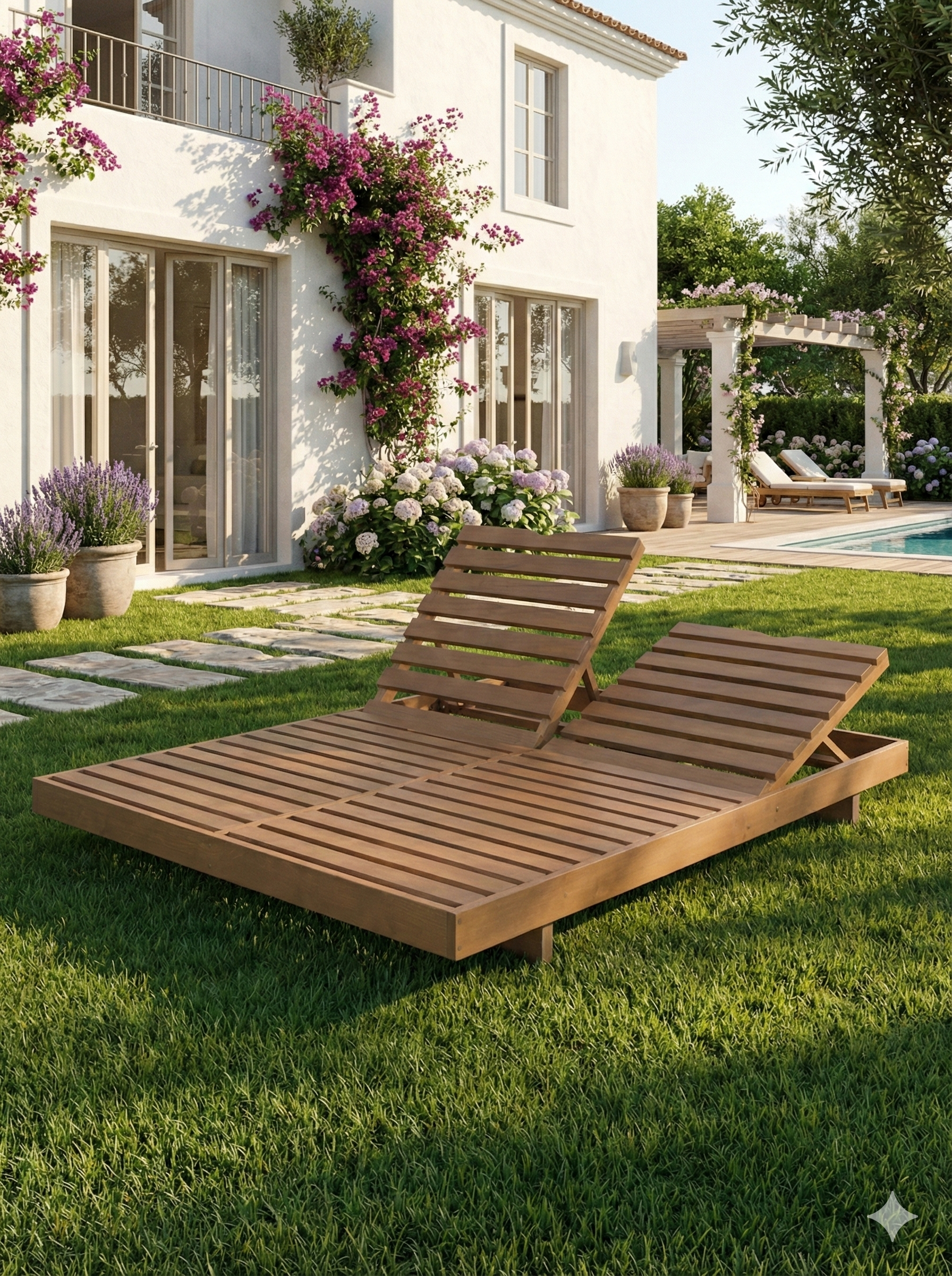 Masif Ahşap Paris İkili Şezlong | Bahçe ve Havuz Kenarı İçin Uzun Ömürlü