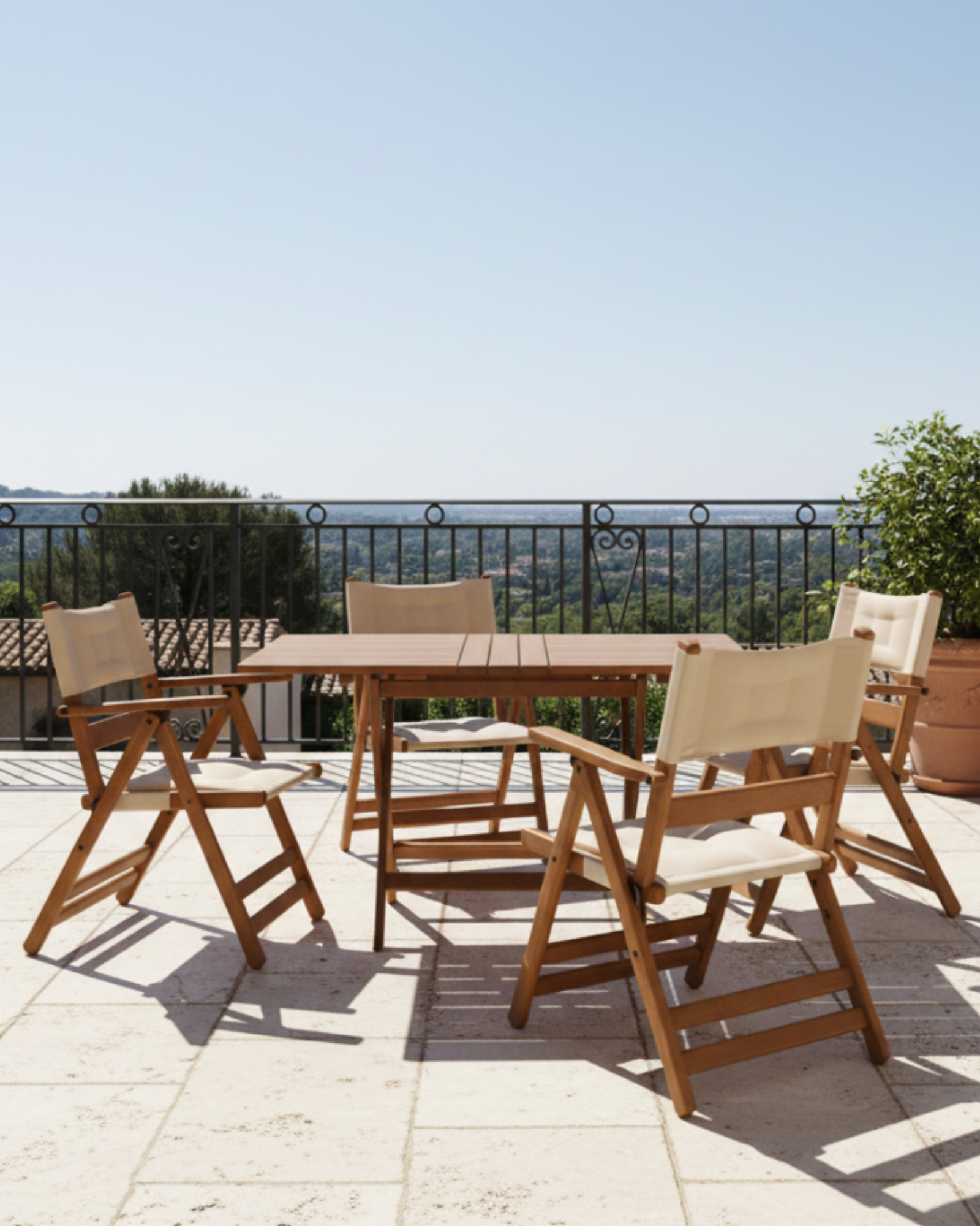 Atina 4'lü Dayanıklı Bahçe Seti | Gürgen Ahşap, Sabit Dış Mekan Masa Sandalye Seti