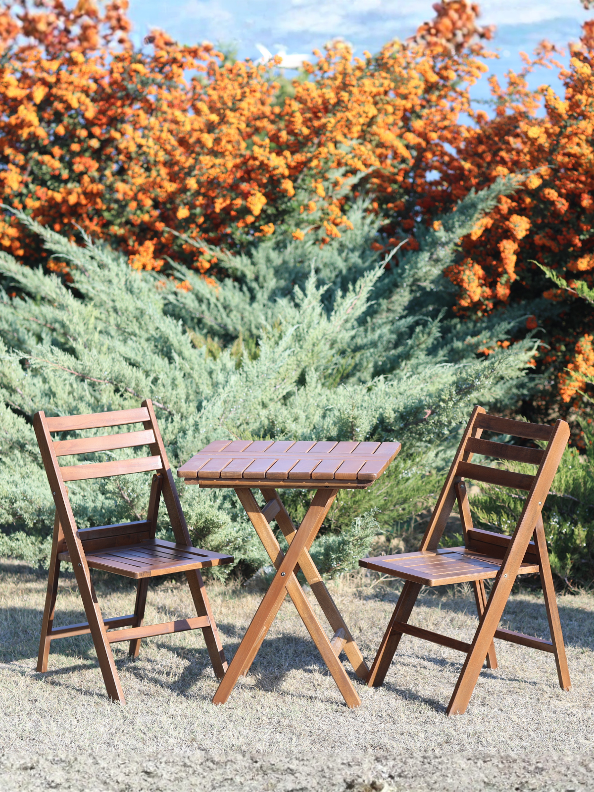 İspanya Balkon Seti | Gürgen Ahşaptan  Dayanıklı Masa Sandalye, Dış Mekan Kullanımına Uygun