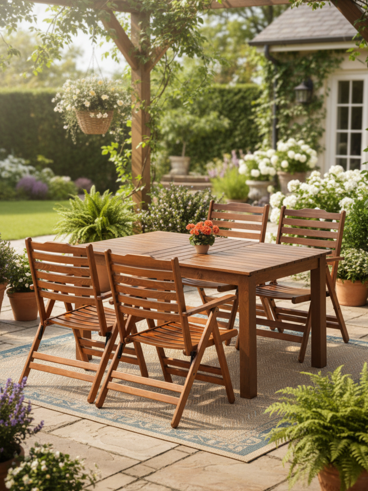 Madrid 4'lü Bahçe Seti 80x160 | Dayanıklı Gürgen Sabit Masa Sandalye Takımı