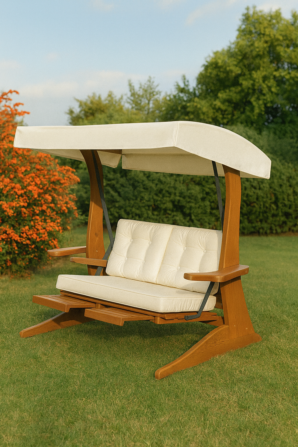 Bold 3 Kişilik Ahşap Salıncak | Kademe Ayarlı, Dış Mekana Dayanıklı