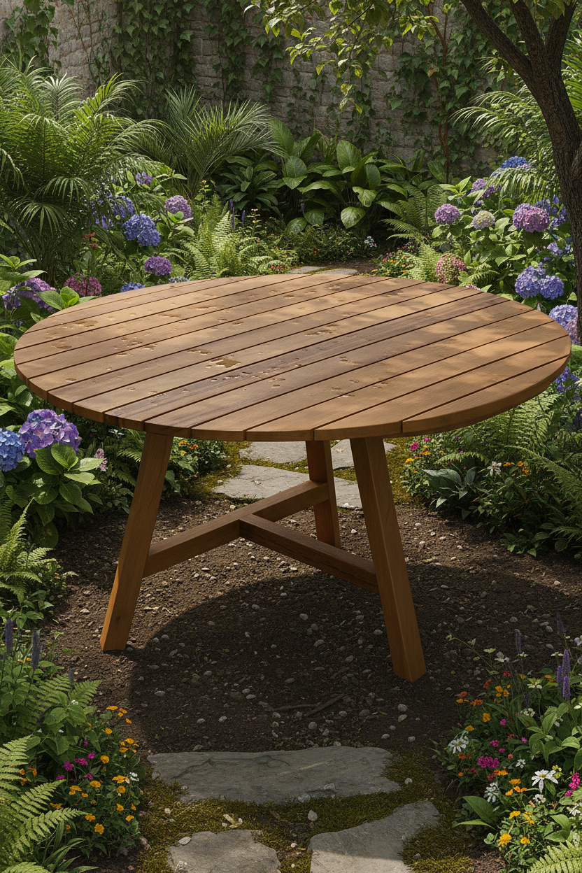 Luna Dış Mekan Yuvarlak Masa | Doğal Ahşap Tasarım