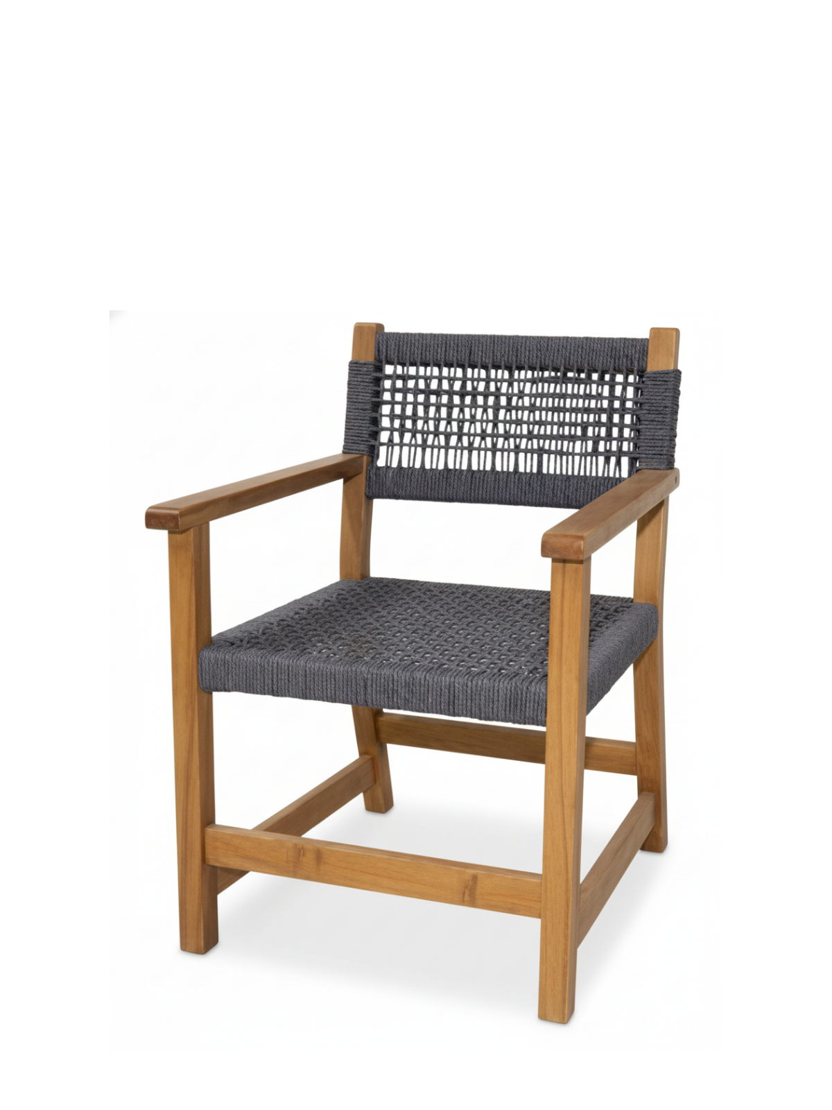 Maya Kollu Ahşap Sandalye Antrasit | El Dokuması Doğal Jüt Halatlı Tasarım