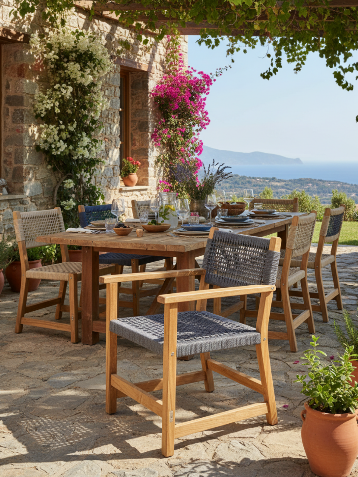 Maya Kollu Ahşap Sandalye Antrasit | El Dokuması Doğal Jüt Halatlı Tasarım