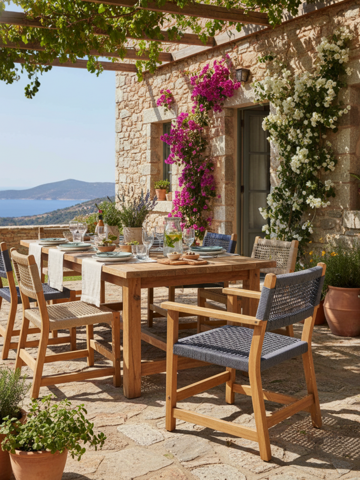 Maya Kollu Ahşap Sandalye Antrasit | El Dokuması Doğal Jüt Halatlı Tasarım