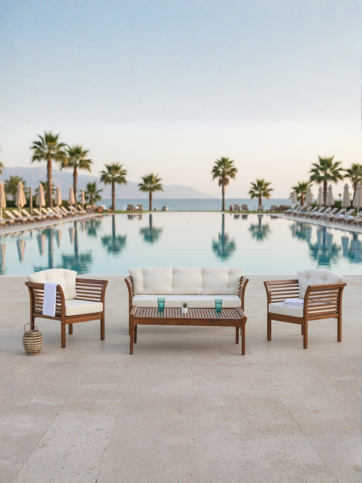 Venüs Ahşap Oturma Grubu | Dört Mevsim Dayanıklı Bahçe Mobilyası - 3+1+1+Sehpa