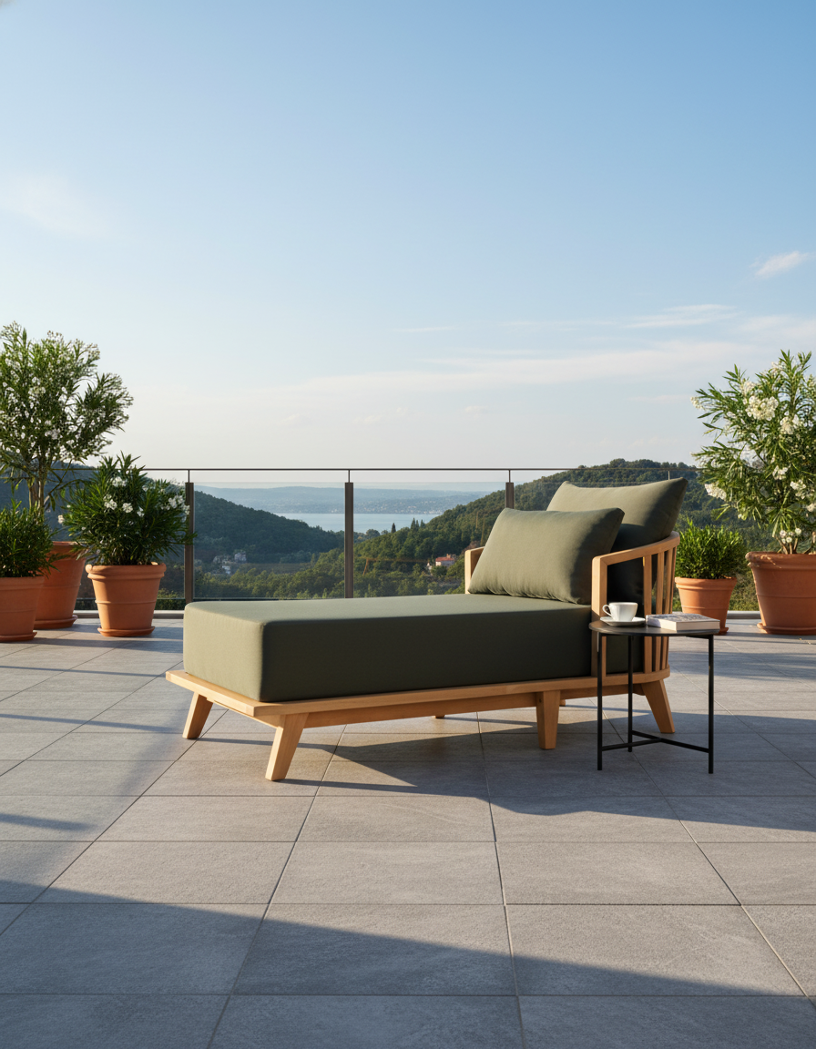 YORK Kestane Şezlong Minderli | Dış Mekan Şezlong Doğal Ahşap Tasarım
