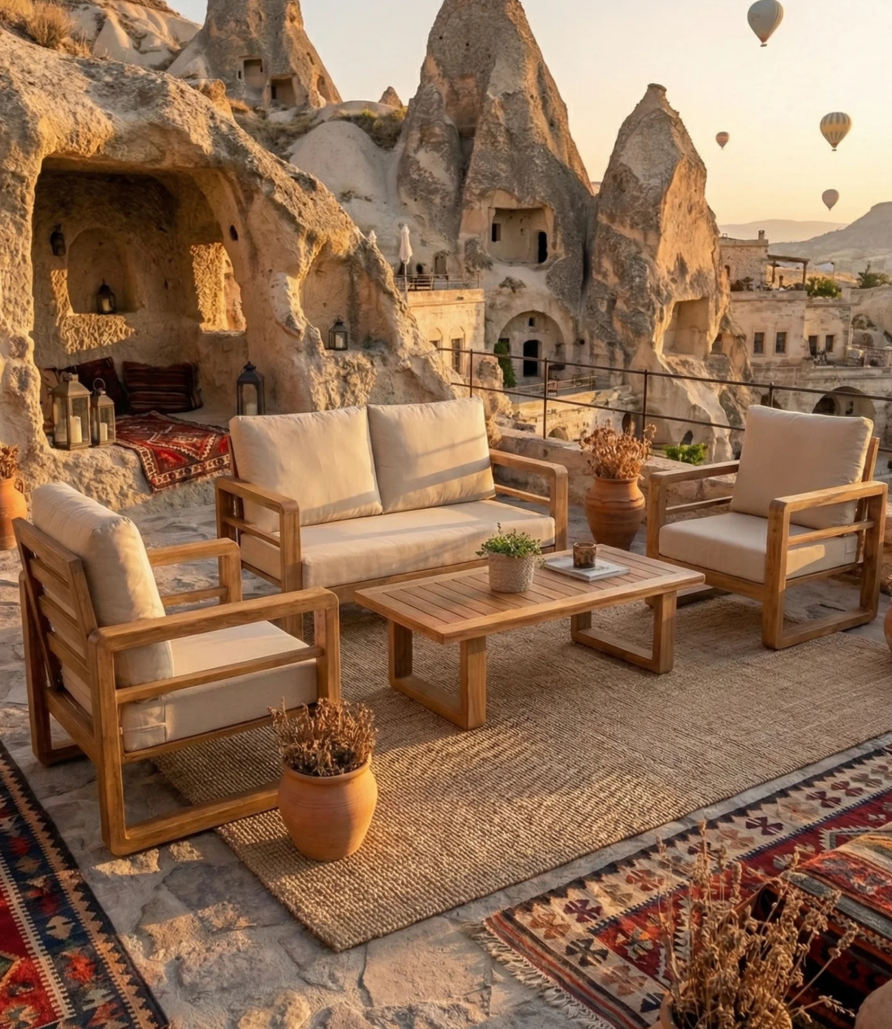 Mykonos Mini Ahşap Oturma Grubu